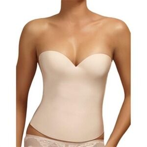 NWOT Jezebel 32B Essential Seamless Strapless Bra Bustier 7643 Beige 123527